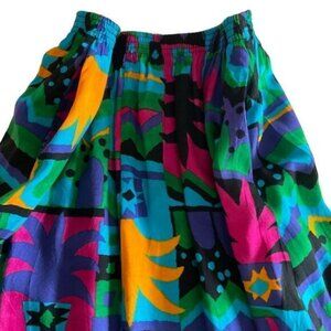 Melrose Vintage Maxi Skirt Flare Elastic Waist Blue Green Pink Tropical JR 7